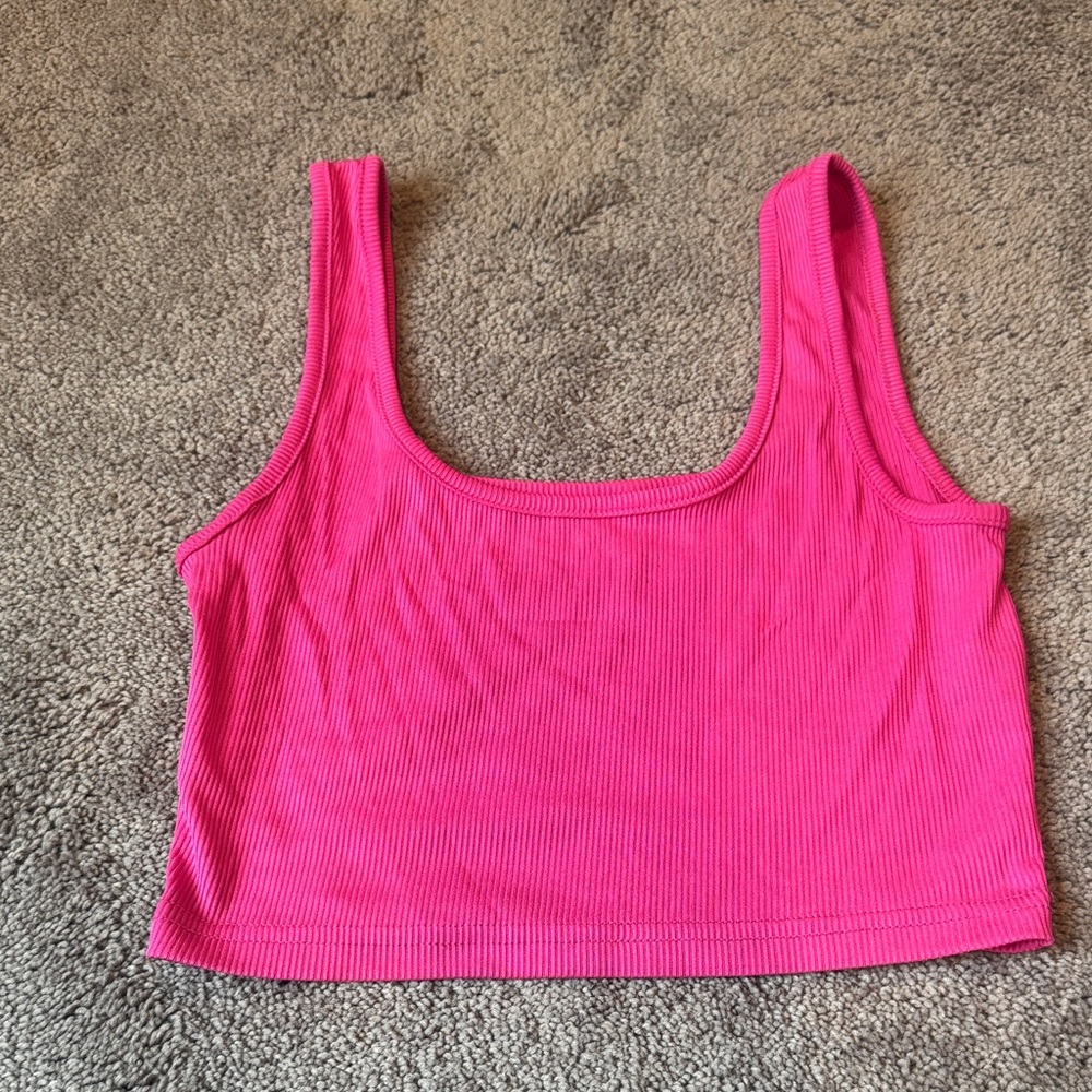 SHEIN Hot Pink Ribbed Crop Tank Top SIZE XS Sleeveless Square Neck Y2K Casual